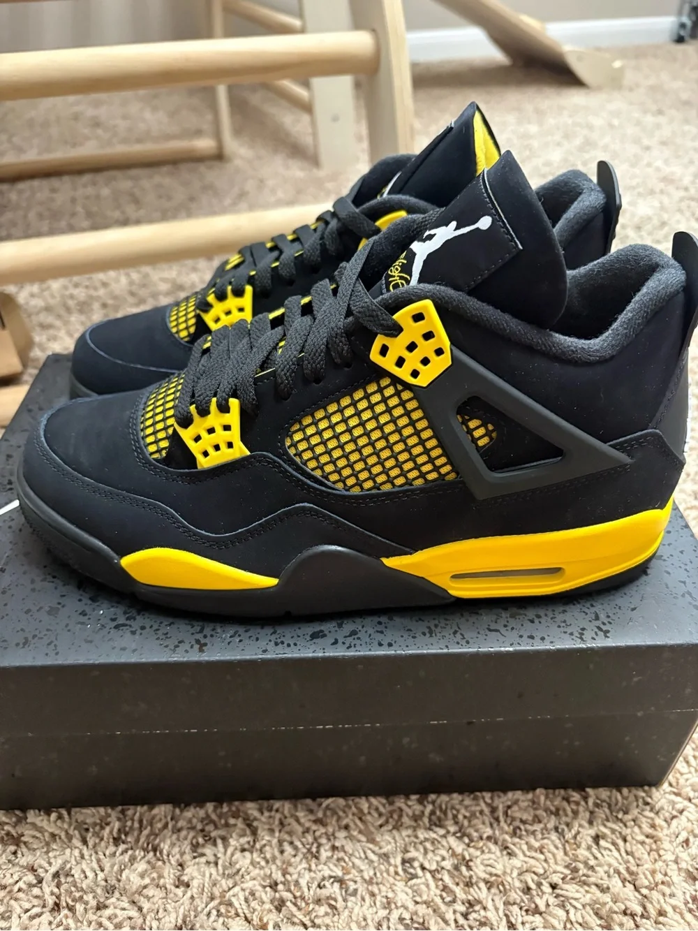 Nike Air Jordan 4 Retro - Black/Yellow Men’s Sneakers- Lightening 4s